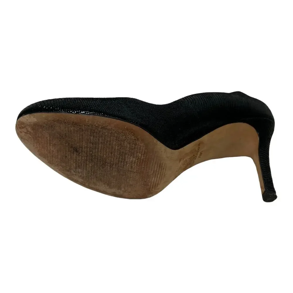 Ann Taylor Black Snakeskin Embossed‎ Leather Round Toe Stiletto Pumps Size 7.5M